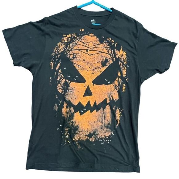 Y2K Black Halloween Pumpkin Scary Large T-Shirt Unisex - Picture 1 of 4